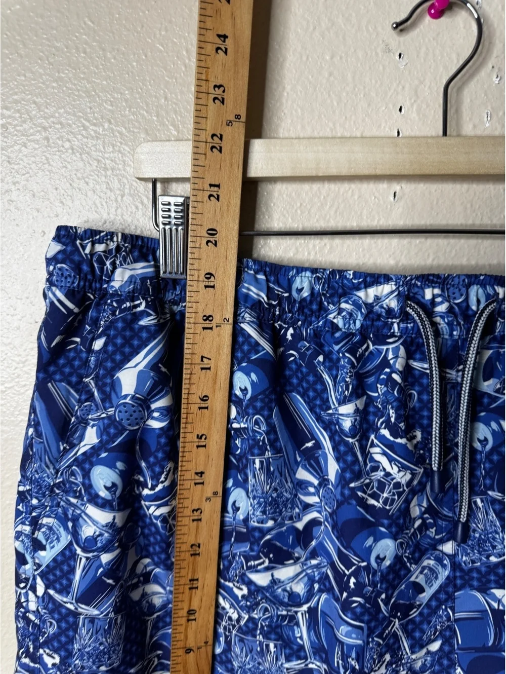 Peter Millar Mens XL Swim Trunks Blue Cocktail Print Drawstring Stretch
